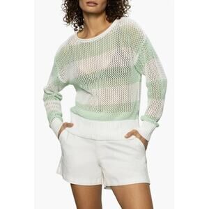 SANCTUARY Sweater Size L NEW Cotton Open Knit Mint Stripe Sweater